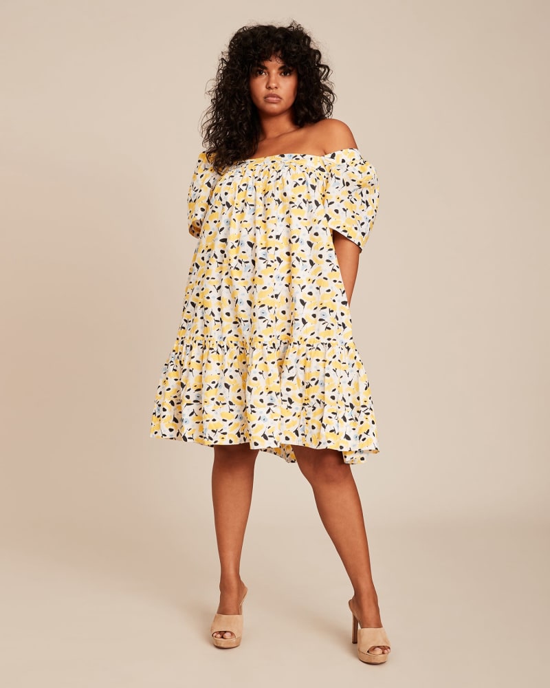 Front of a model wearing a size 2X Serena Dress in YELLOW by Tanya Taylor. | dia_product_style_image_id:226466